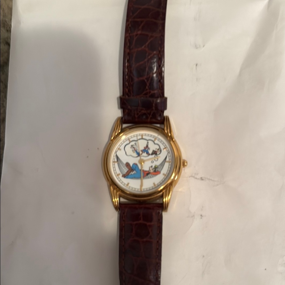 Gold Watch with Brown Leather Strap